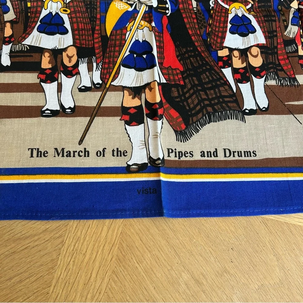 Vintage Scottish Tea Towel‎ With March of the Pipes and Drums Linen